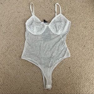 Rave jeweled mesh bodysuit | white | small
